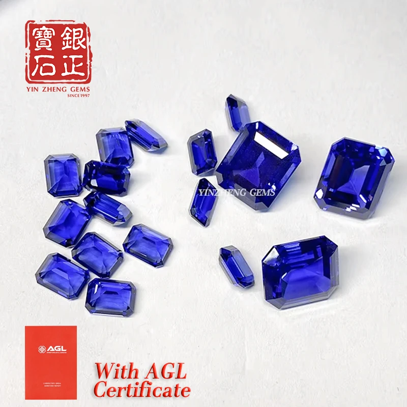 Lab Grown Sapphire Czochralski Emerald Cut Royal Blue 10x12mm 8.3ct Loose Gemstone For DIY Jewelry Making With AGL Certificate