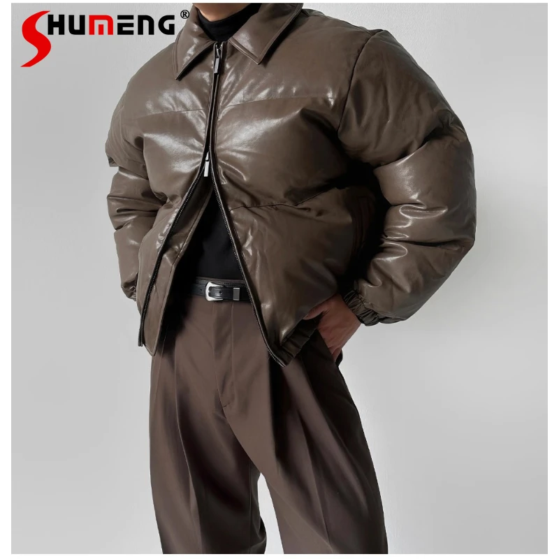 

Fashion Lapel Parkas Men 2025 Winter New Warm Comfort Stylish Versatile Parkas Male Handsome Long Sleeve Solid Color Chic Coats