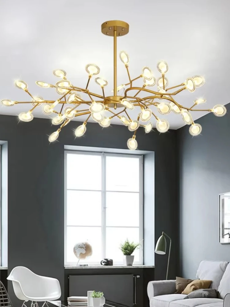 Nordic firefly design custom chandelier starry sky luxury chandelier living room bedroom branch indoor high ceiling light