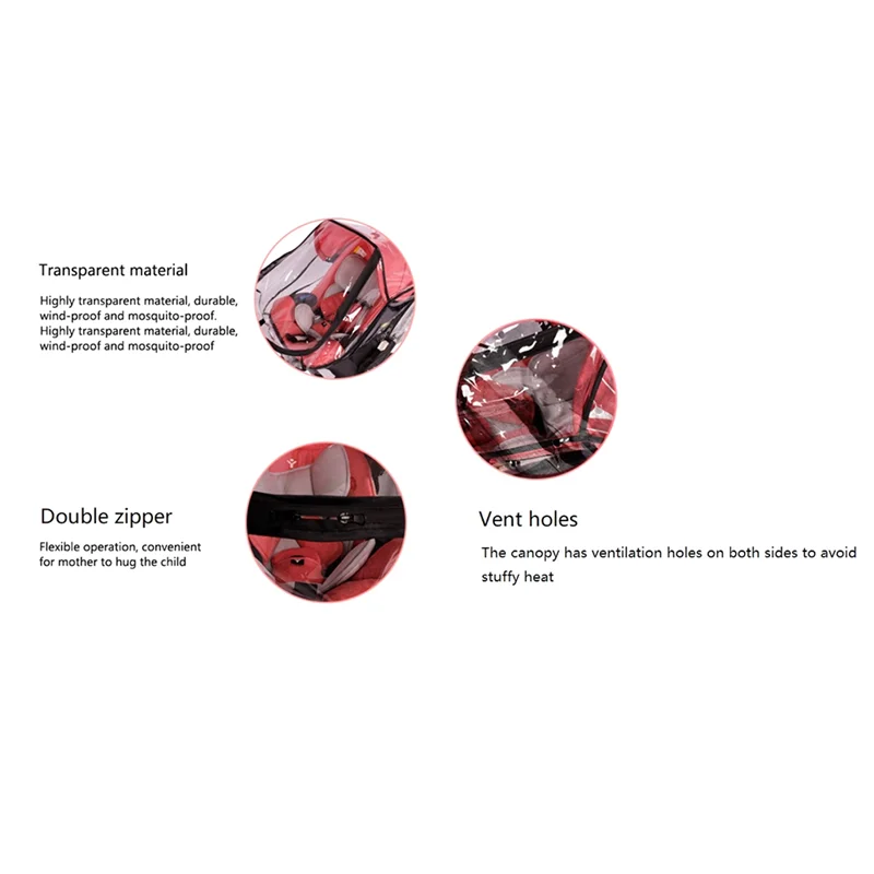 

B05B-Baby Carriage Rain Cover Breathable Double Zipper Windproof Rain Cover Stroller Raincoat Baby Seat Travel Replacement Parts