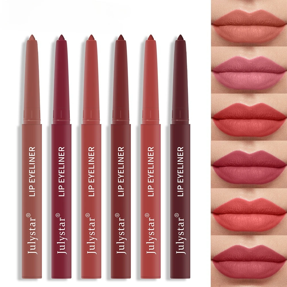 Matita per labbra impermeabile a 6 colori Matita automatica Finitura opaca A lunga durata A prova di sbavature per tutto il giorno Trucco in stile europeo