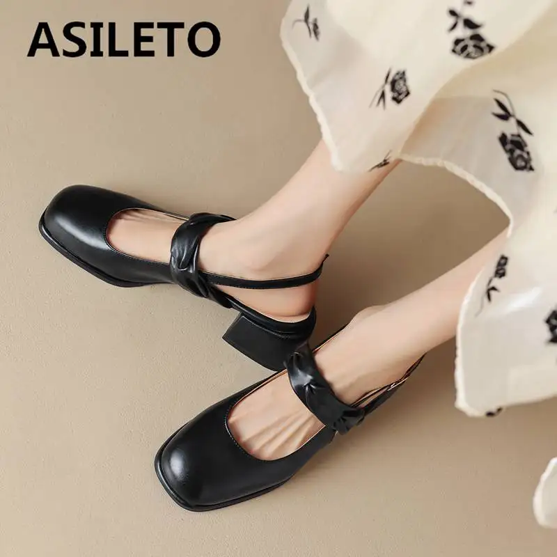 ASILETO Design Ladies Pumps Round Toe Chunky Heels 5cm Back Buckle Strap Large Size 40 41 42 43 Soft Elegant Daily Women Shoes