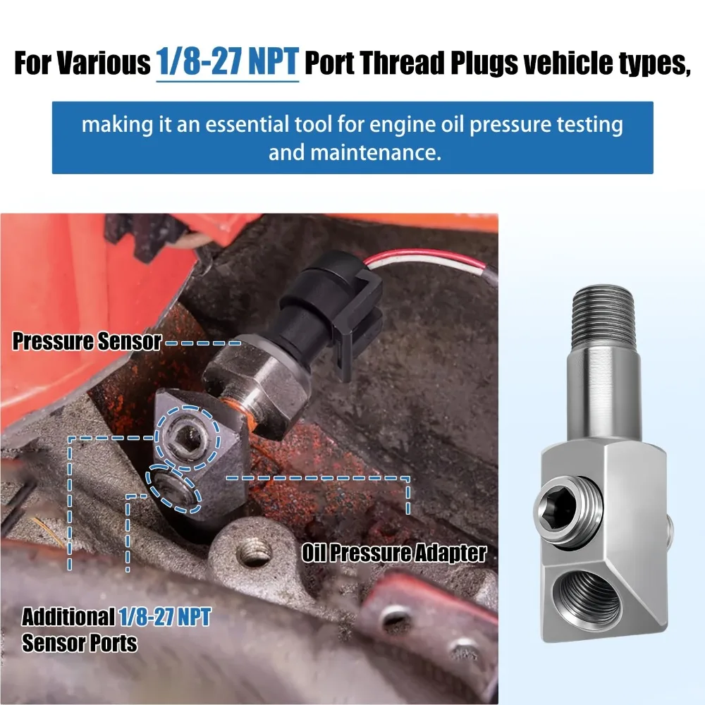 1/8-27 NPT Oil Pressure Sensor Port Plug Thread Adapter Fit GM Chevy Small Displacement Engine