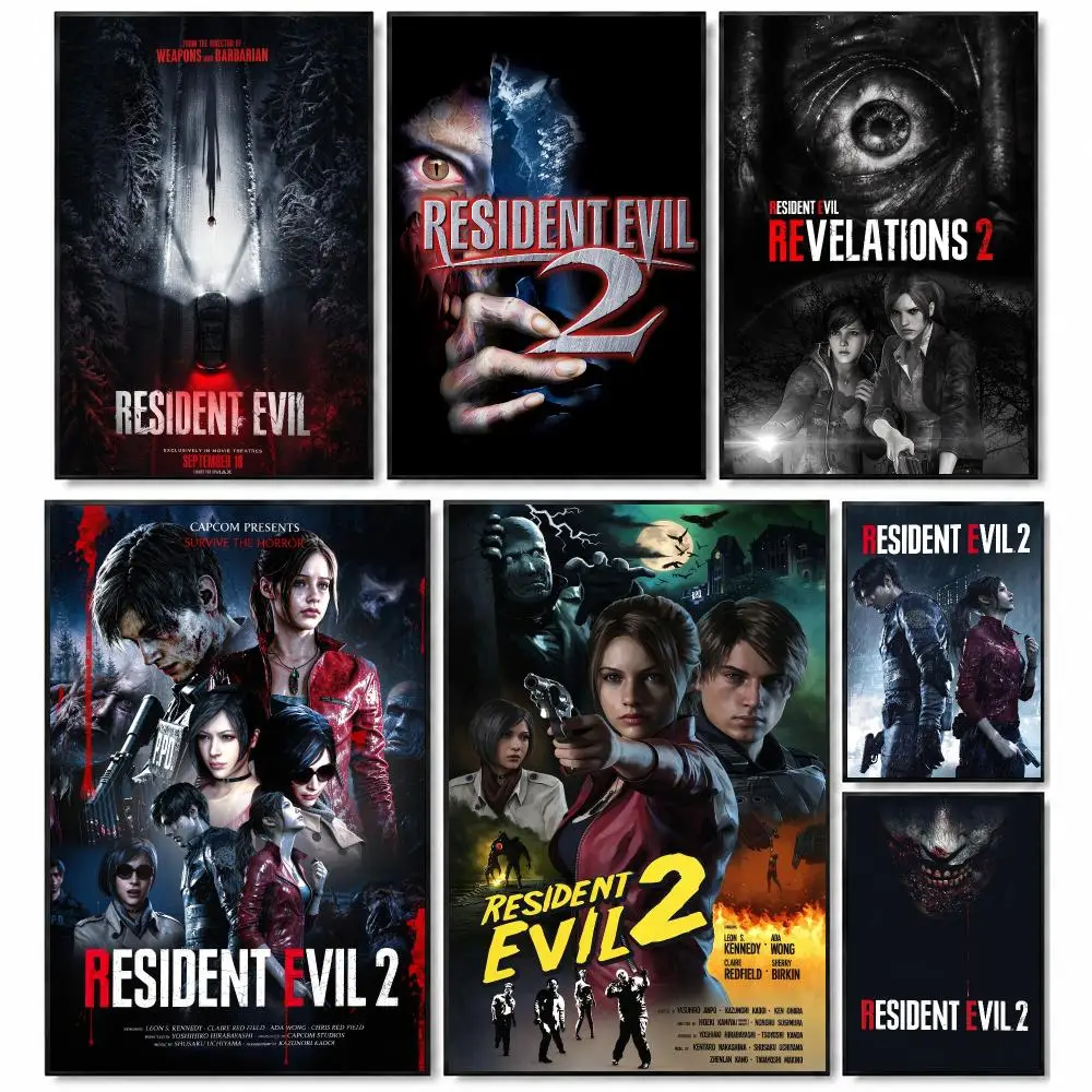 Game Horror R-Resident Evil 2 Poster Self-Stick Bedroom Dorm Office Gaming Room Studio Decor Gift