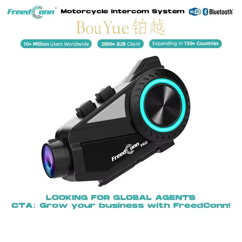 FreedConn R3 Pro 2K Camera Motorcycle Bluetooth Intercom Headset for 2-6 Riders One Touch Group Communication with Video