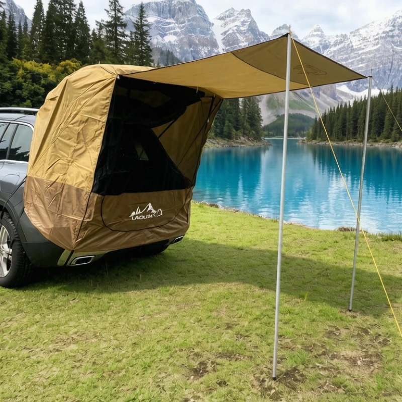 SUV Tailgate Awning Tent, Car Camping Sun Rain Shelter, Portable BBQ Travel Canopy, Windproof Mosquito-Proof Simple Practical