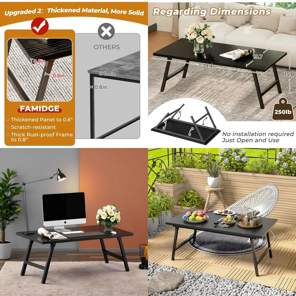 

Portable 39.4 Folding Floor Desk, Low Coffee Table for Living Spaces, Outdoors, and Travel, Black