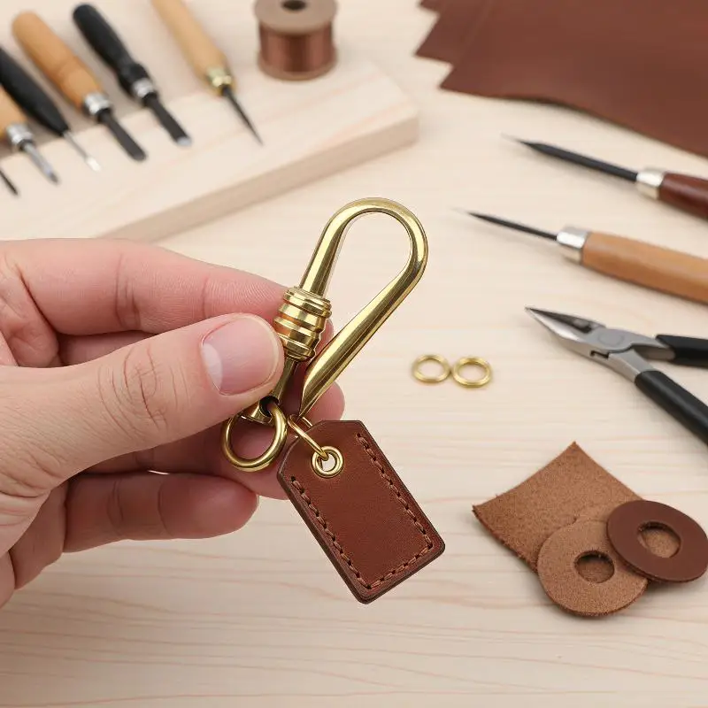 Fine Solid Copper Creative Slide Lock Japanese U Shape Fish Hook Keychain Key Ring Holder DIY Making Supplies