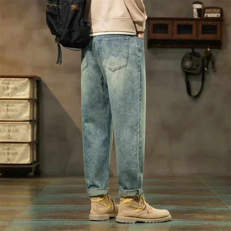 Spring 2024 and Autumn New High Quality Jeans for Men's Japanese Casual Versatile Loose Straight Elastic Haren Pants