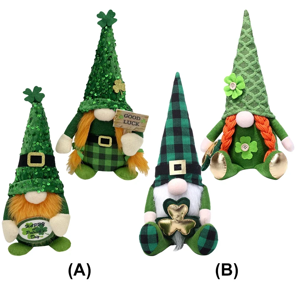 2Pcs Plush Trefoil Gnomes Toy with Hat Cute Faceless Gnome Toy Soft Plush Faceless Dwarf Ornament Creative St Patrick Day Gifts