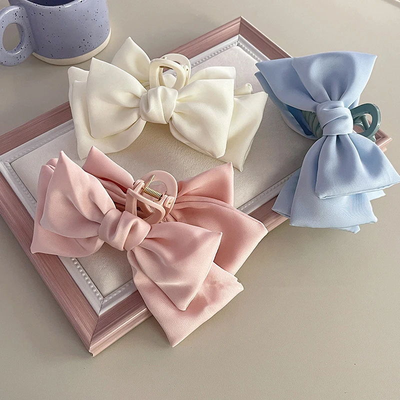 1/2Pcs Elegant Bow Hair Claw For Women Girls Exquisite Double-sided Shark Clip Solid Color Bowknot Hairpins Hair Accessories