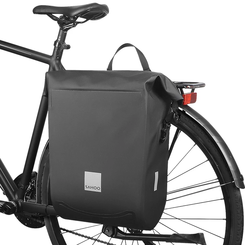 SAHOO Fully Waterproof Bike Single Pannier Bag 20L Adjustable Capacity PVC Rear Rack Bag with Shoulder Strap Stable Fixation