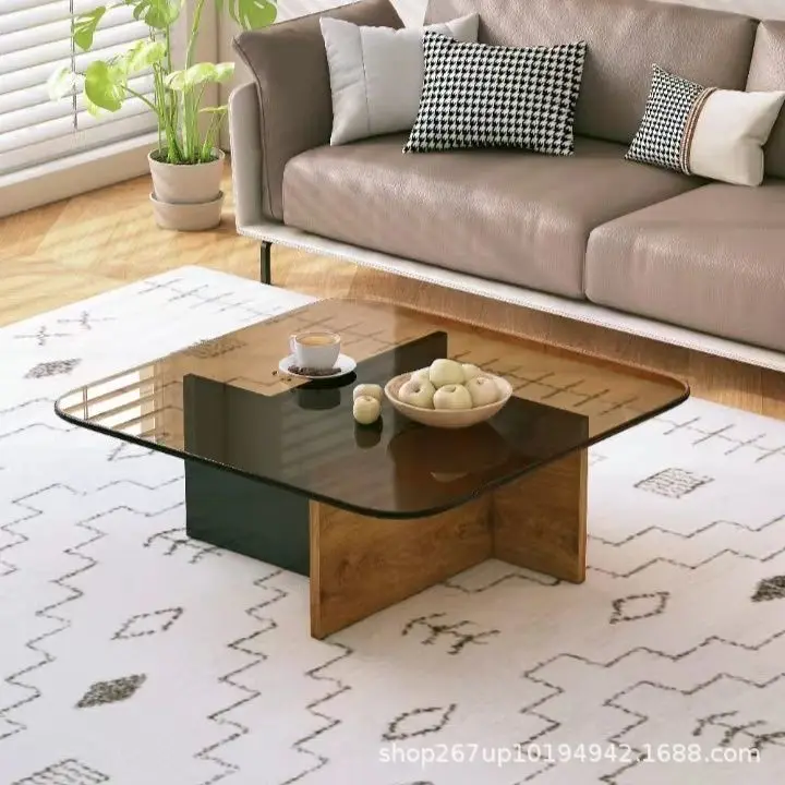 Cross-border direct sales tempered glass antique coffee table coffee table living room balcony solid