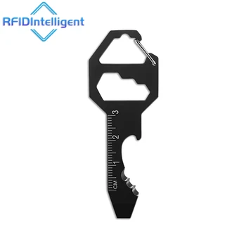 פותחן בקבוקים נייד מרובה תפקודים עם מחזיק מפתחות, מברג הקסגון מפלדת אל-חלד כלי EDC להגנה עצמית