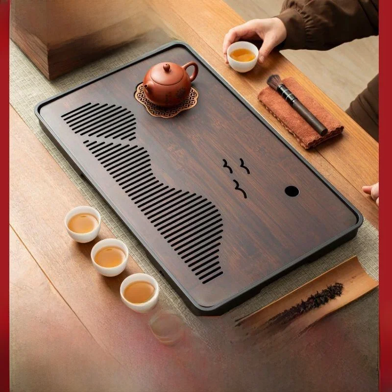 Modern Bamboo Tea Tray with Drainage Home Use Small Tea Table Tea Board Water Drainage Tray Tea Set Sink Type Drainage