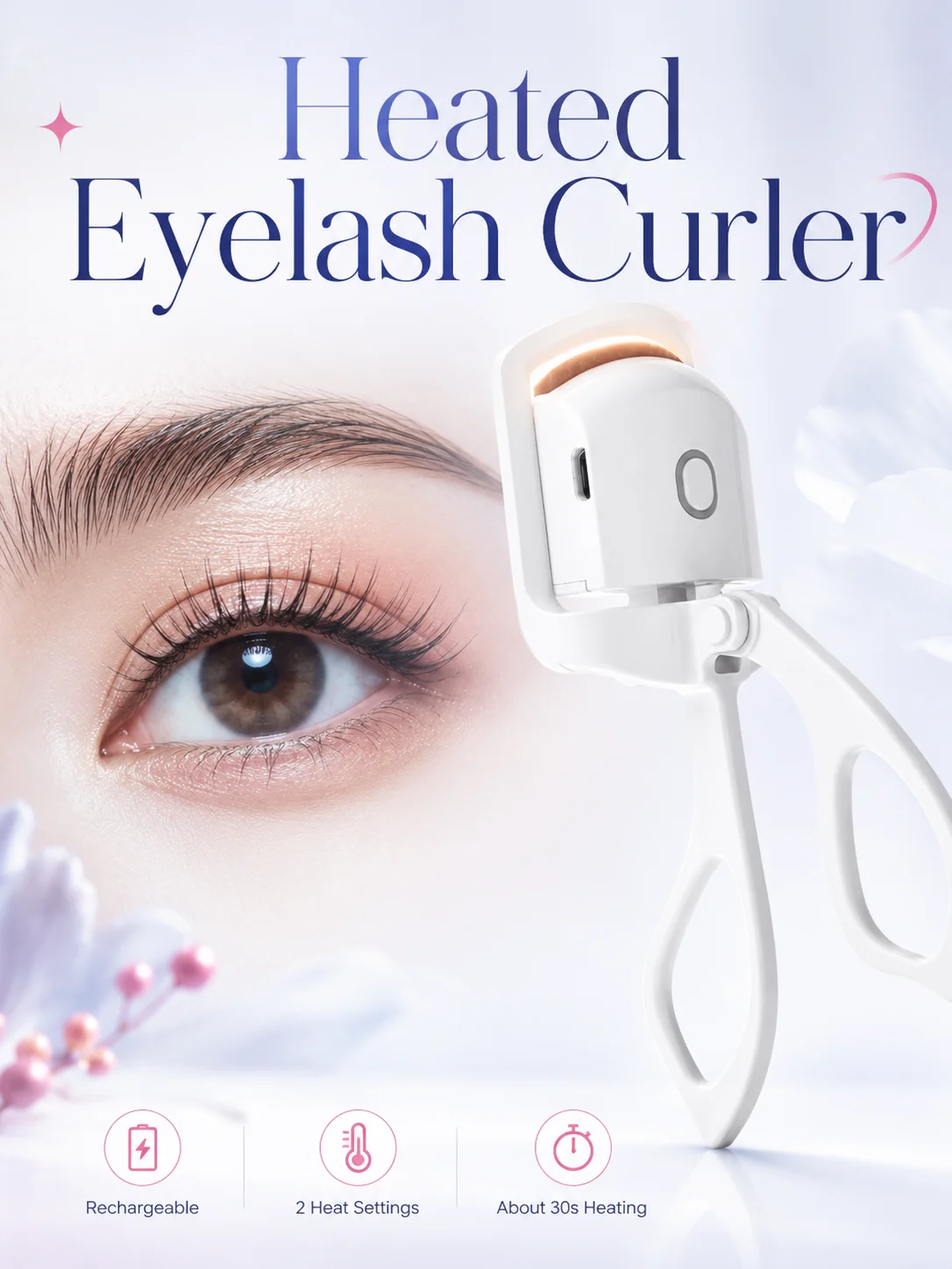 Heated Eyelash Curler Electric Eyelash Curler Rechargeable Eyelash Curler Fast Heating 2 Temperature Settings Long Lasting Curl
