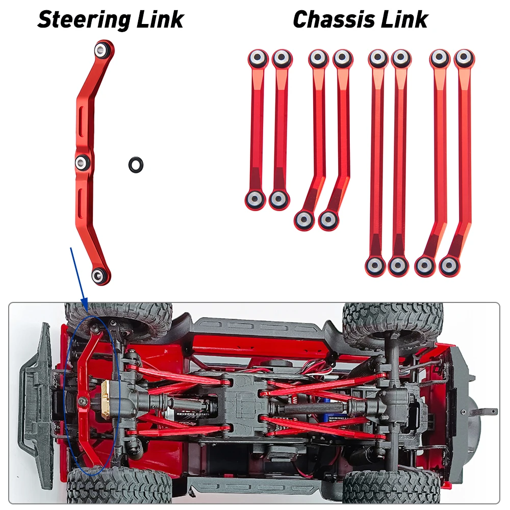 AXSPEED Metal Chassis Linkage High Clearan and Steering Link Set for 1/18 RC Crawler TRX4M Bronco Defender Upgrade Parts