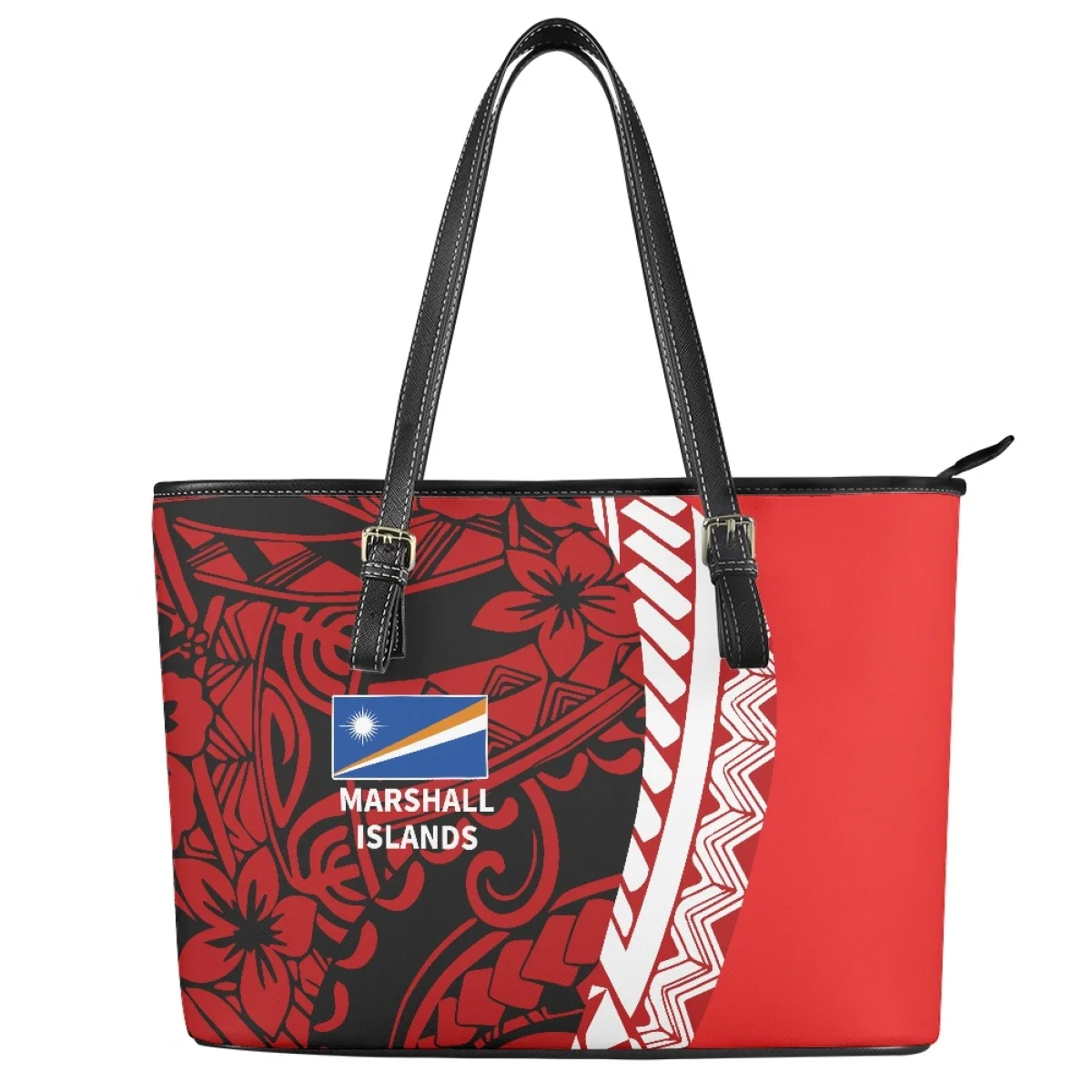 Marshall Island Pattern Handbags Red Polynesia Female Bag 2023 Design Handle Leather Large Capacity Shoulder Bolsas Para Mujeres