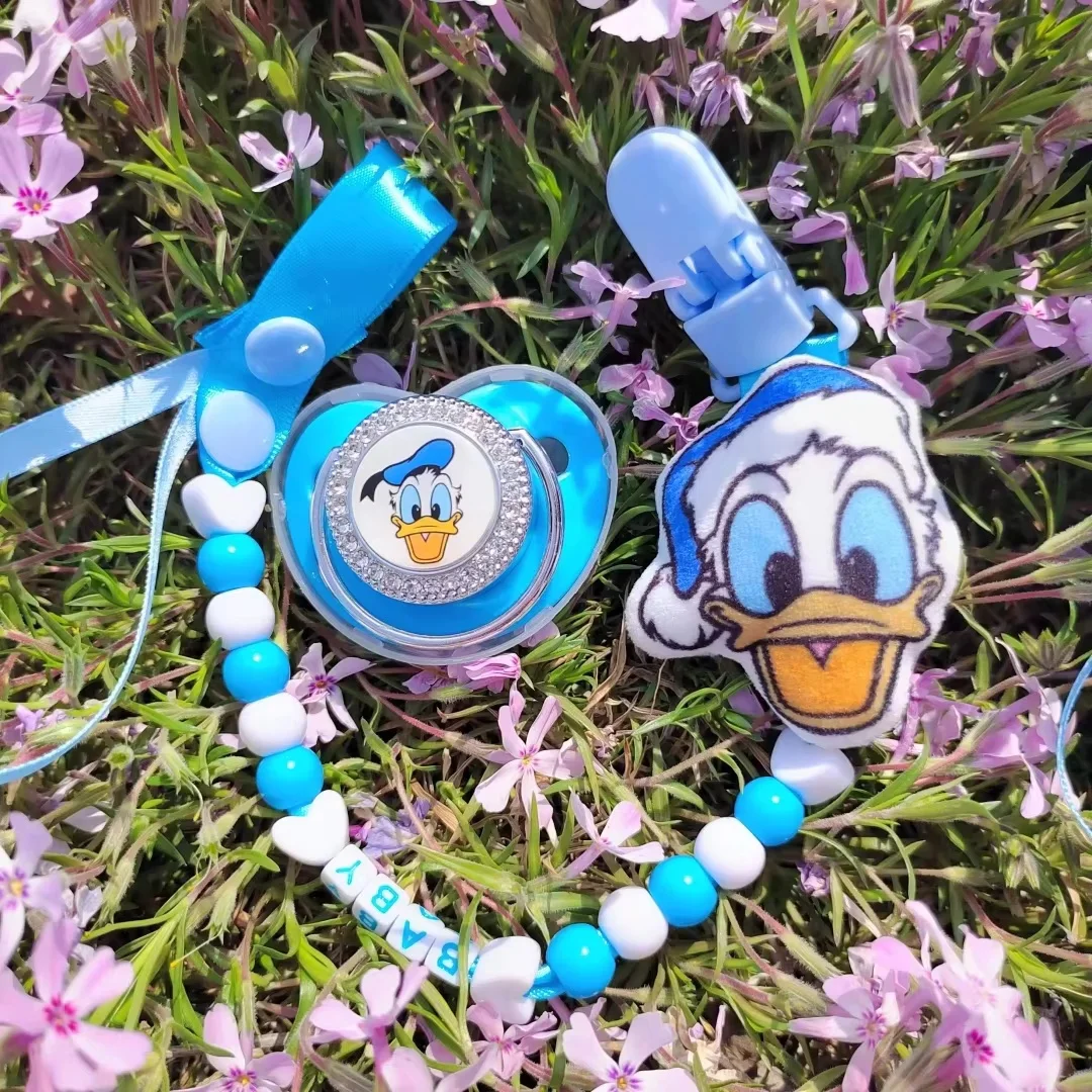 [Personalized Donald Duck print] Shiny baby pacifier clip chain Baby newborn pacifier Soother Baby Tether Soother Baby bath gift