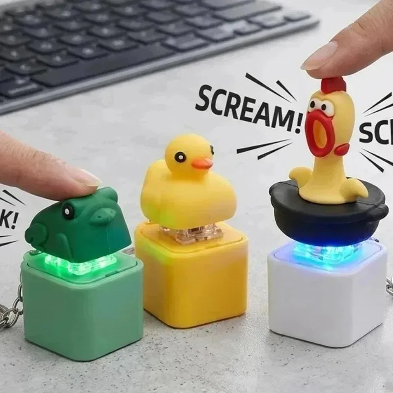 Creative Animals Series Sound Light Rechargeable Keychain Button Popular Cute Dog Seagull Click Stress Relief Fidget Bag Pendant