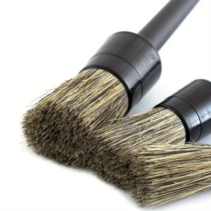 3 Pcs Natural Boar Hair Car Detailing Brush Set Soft Bristle Car Cleaning Brush Kits Atuo Tire Wheel Wash Exterior Accessories