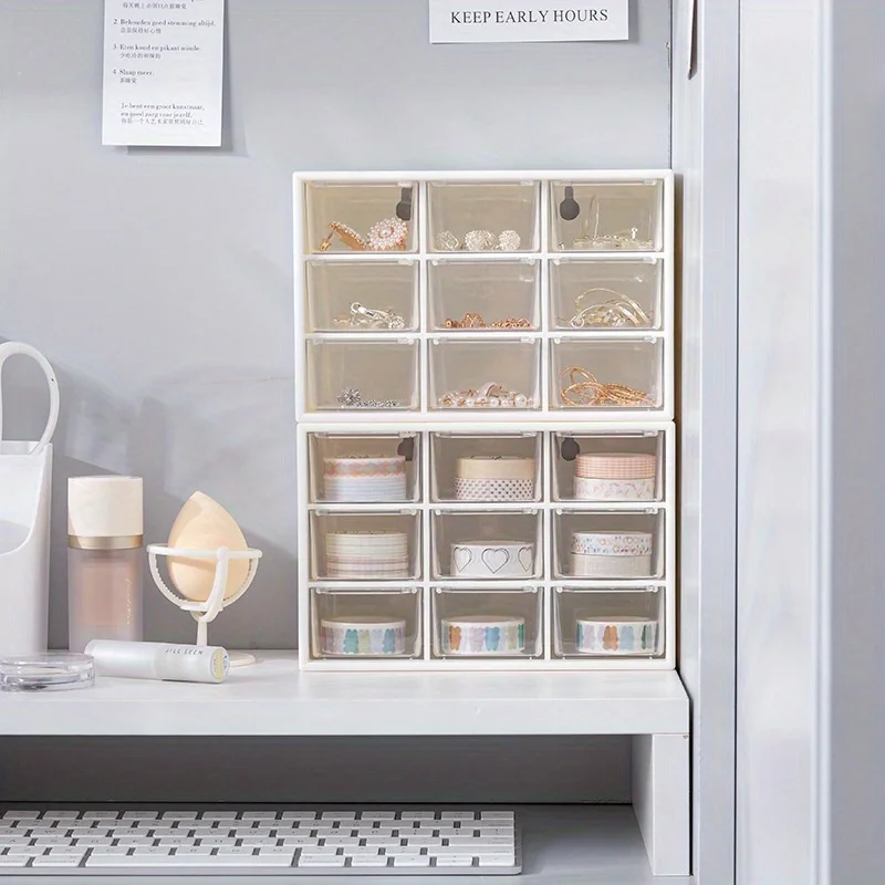 organizing box creative 9 compartment storage box transparent drawer type desktop storage view 3