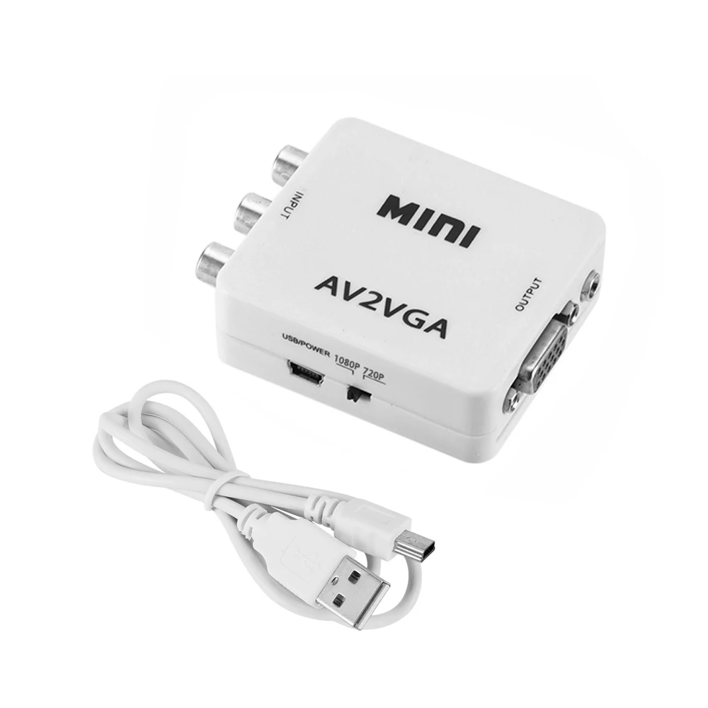 Convertisseur VGA vers AV, adaptateur RCA avec câble Audio de 3.5mm pour boîtier TV et PC 1080P, convertisseur CVBS vers VGA