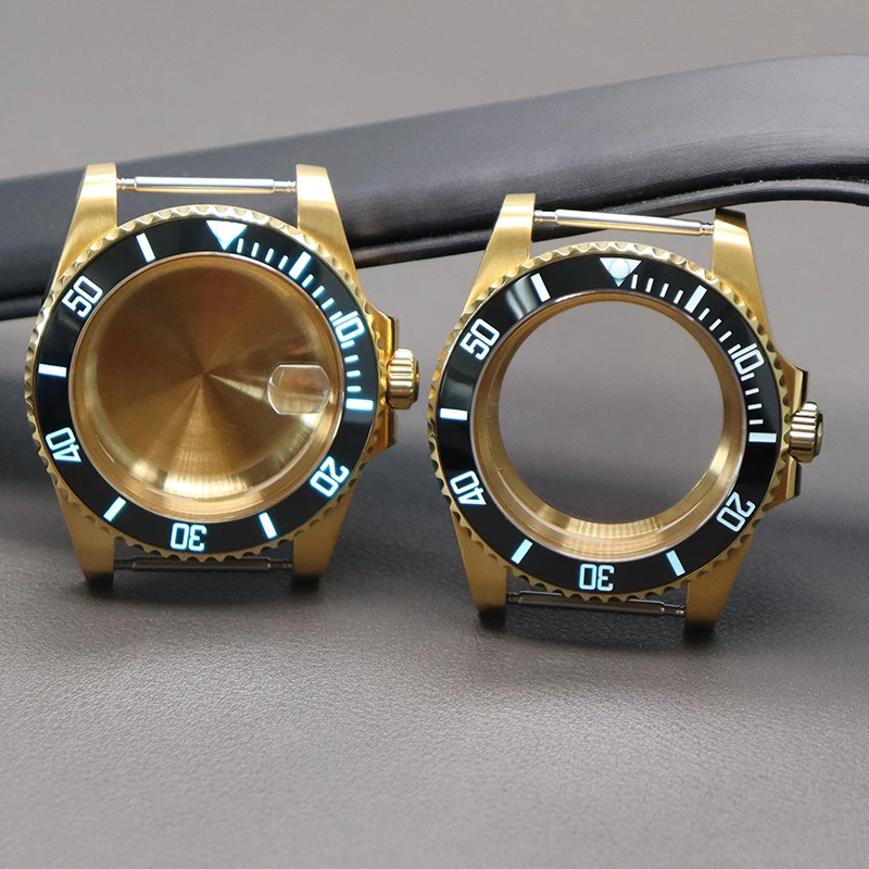 

40mm PVD Gold Stainless Steel Watch Case C3 Luminous Bezel Sapphire For SUB NH35 NH36 NH38 NH34 Eta2824 Miyota8215 Repair Parts