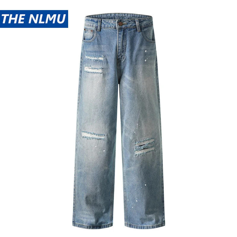

Vintage Baggy Jeans Men Women Distressed Ripped Hole Straight Denim Pants Streetwear Hip Hop Loose Designer Jeans Trousers