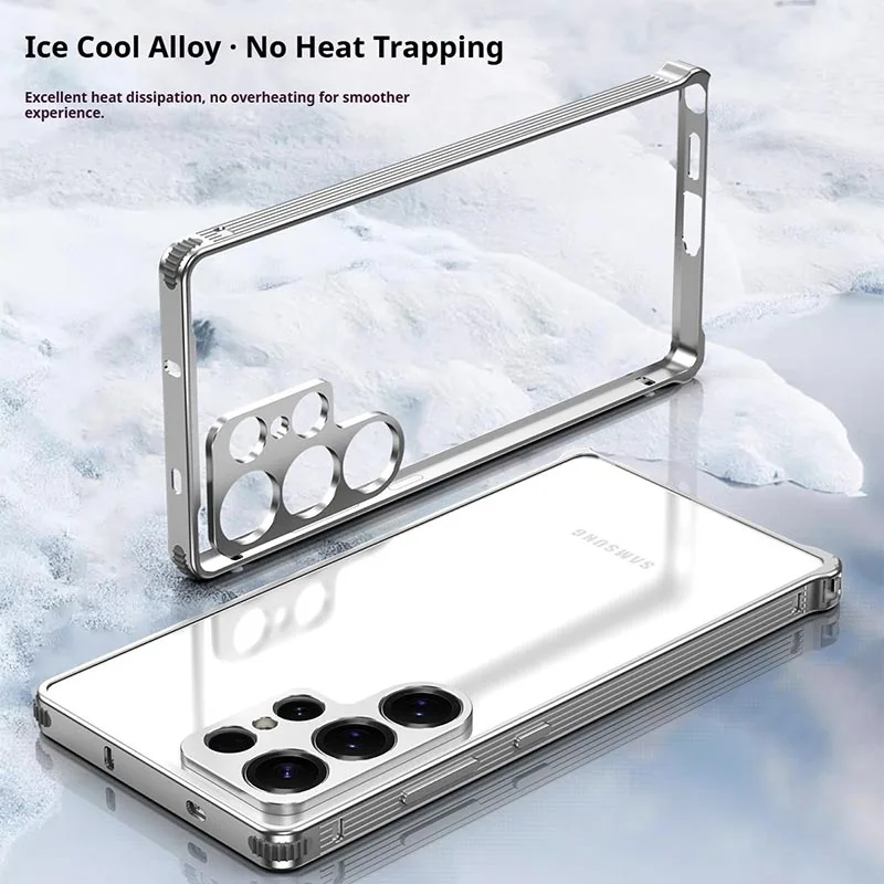 For Samsung Galaxy S25 S24 Ultra Plus Phone Case, Transparent Shockproof Full Lens Protection Luxury Metal Frame Cover