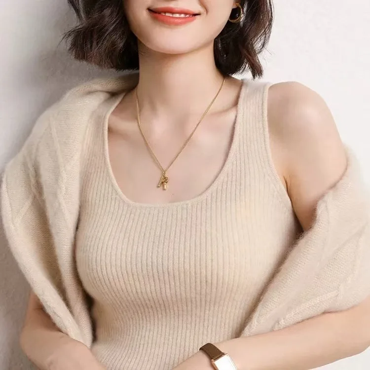 

Soft ort Svel round Ne Camere Vest Women's Knitted Base Layer Autumn Winter New Versatile Color Slim Fit