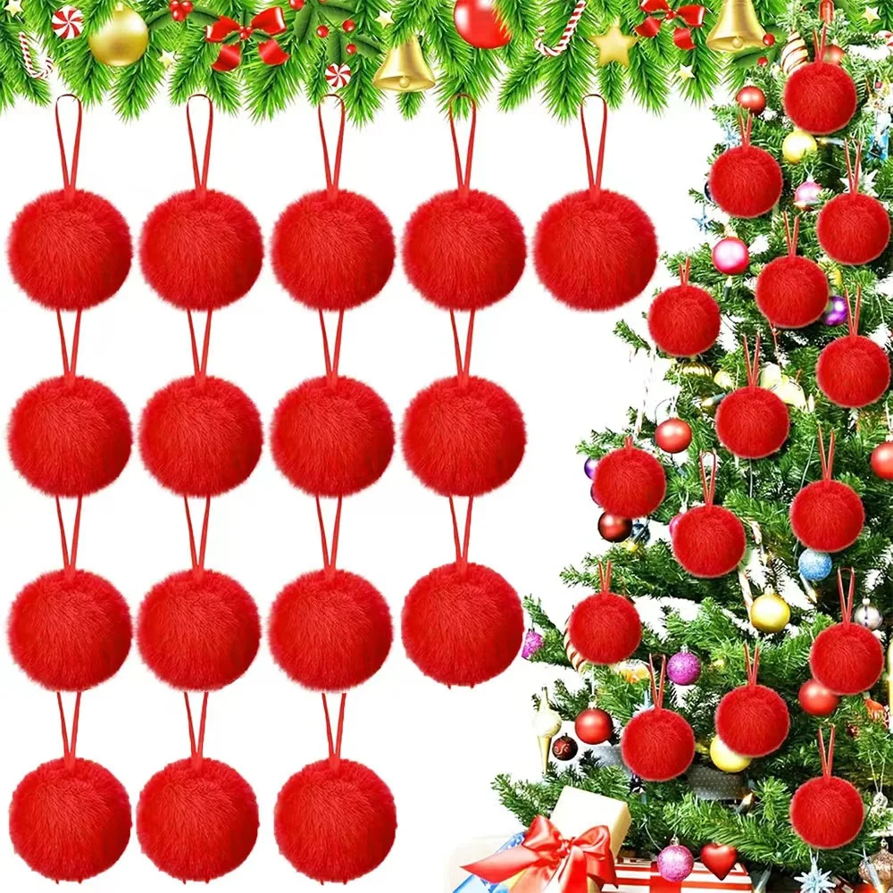 12pcs Plush Christmas Ball Decoration Christmas Tree Decoration Christmas Party Christmas Tree Home Furnishings