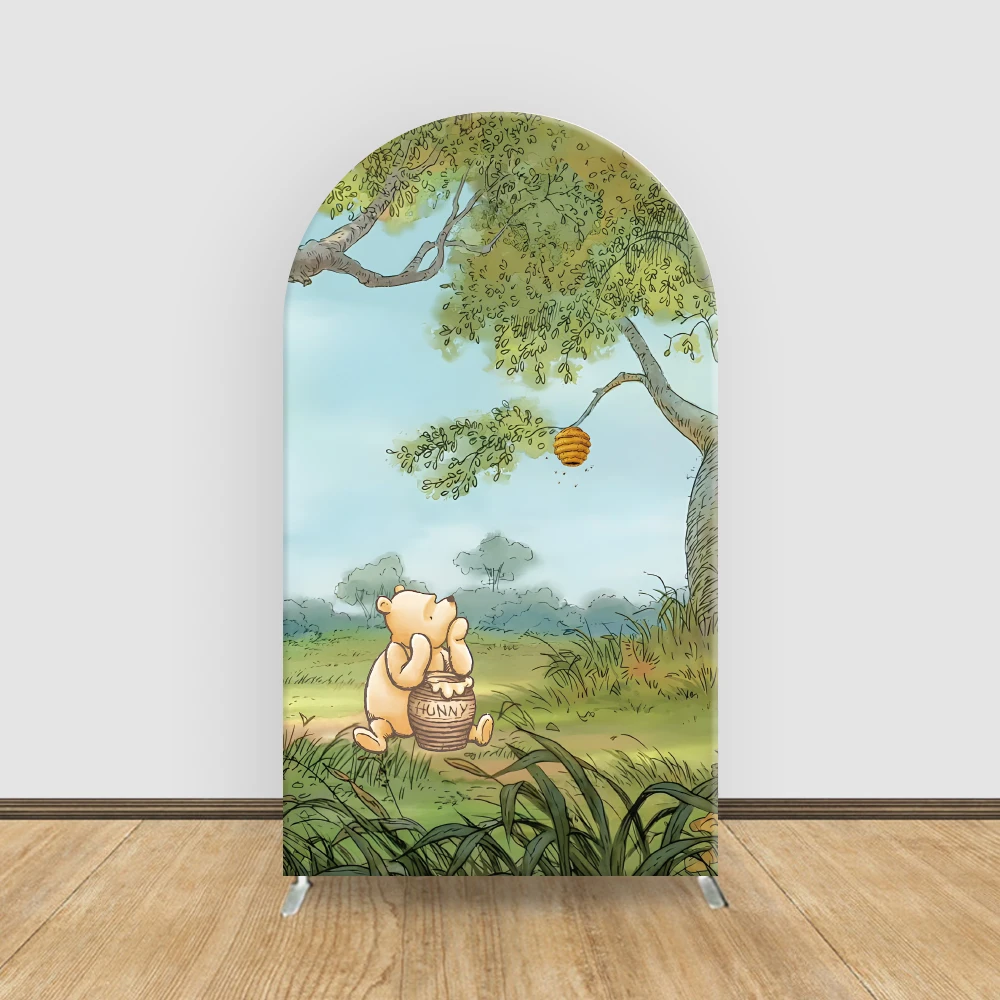 Winnie The Pooh Arch Backdrop Cover Custom Text Disney Forest Cartoon Kids Birthday Baby Shower Decor Photography Background