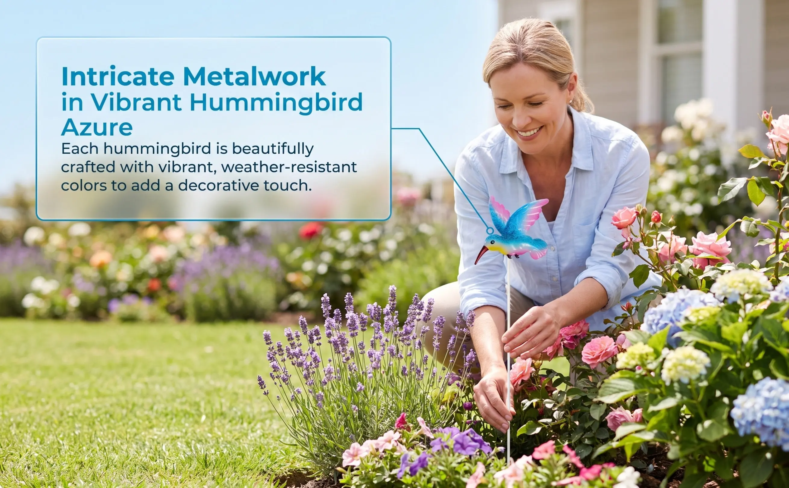 4Pcs Garden Stakes Iron Decorative Simulation Hummingbird Decor Lawn Ornaments Outdoor Metal Hummingbird Sculpture