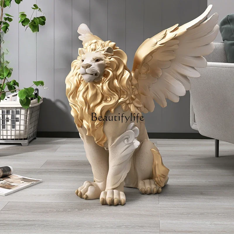 

Light luxury large lion living room floor-to-ceiling ornaments, office entrance exhibition hall sculpture decorations