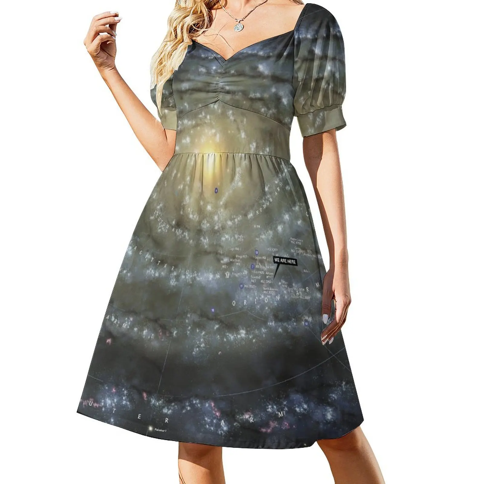 

The Milky Way Short-Sleeved Dress Women's summer dress luxury woman evening dress