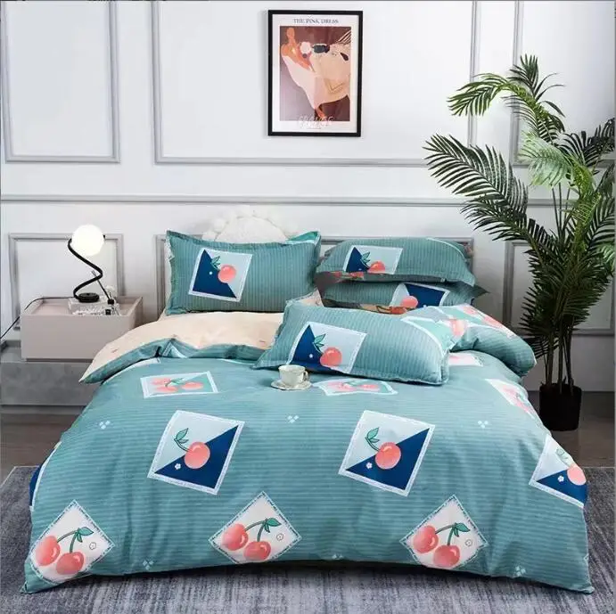 flowers printing pure cotton bedding sets  four pieces 100% cotton bed sheets sanding bed single person duvet sets