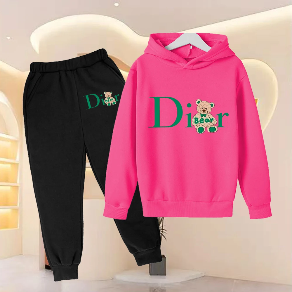 

Kids Cute Cartoon Bear Casual Rose Red Hoodie Boys Girls3-12Yrs Clothes Sweatshirt+Pants Pretty Girls Clothes Leisure Sports Set