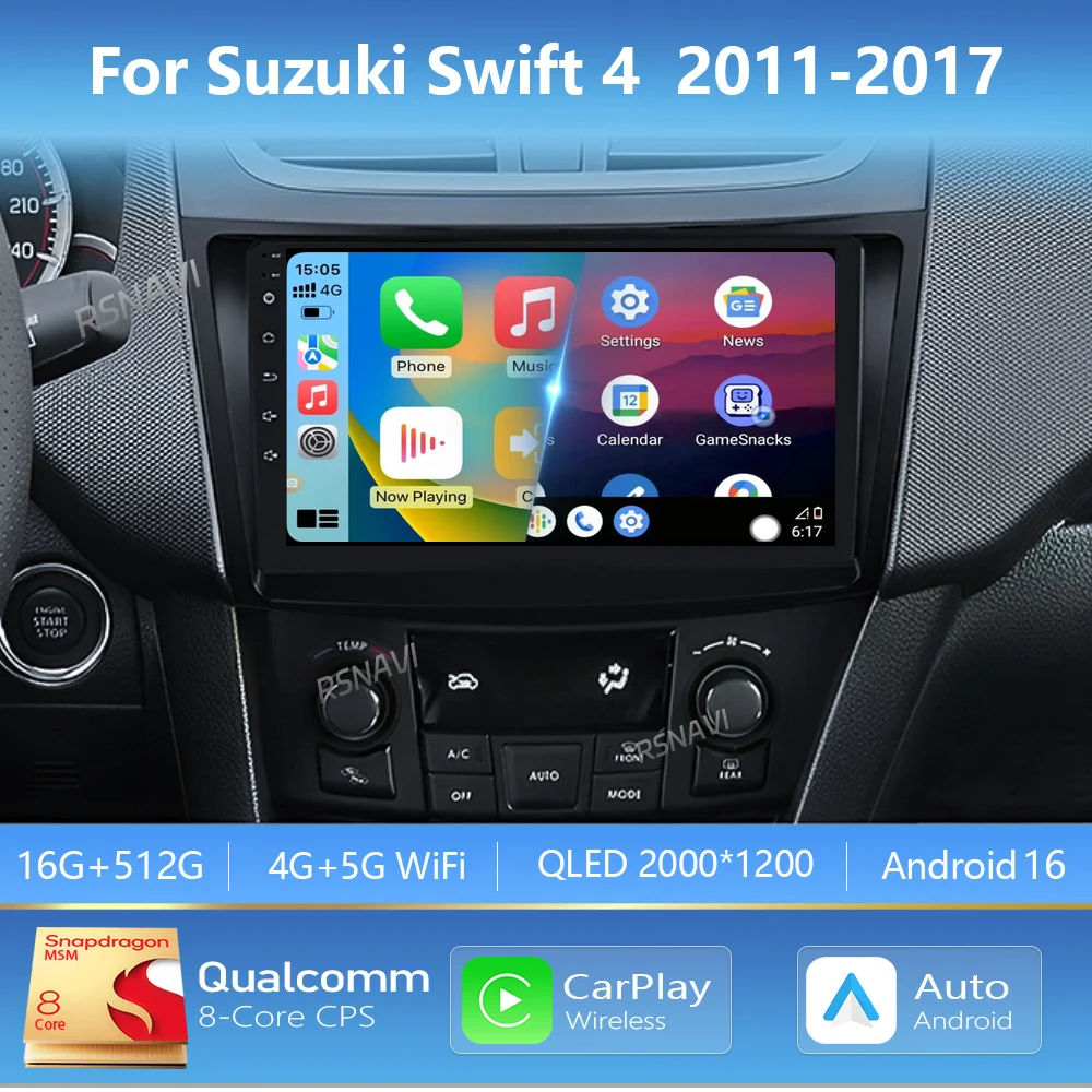 Android 16 Carplay Auto 2K Screen Car Radio Multimedia For Suzuki Swift 4 2011 -2016 2017 WIFI+4G DSP Autoradio Stereo Head Unit