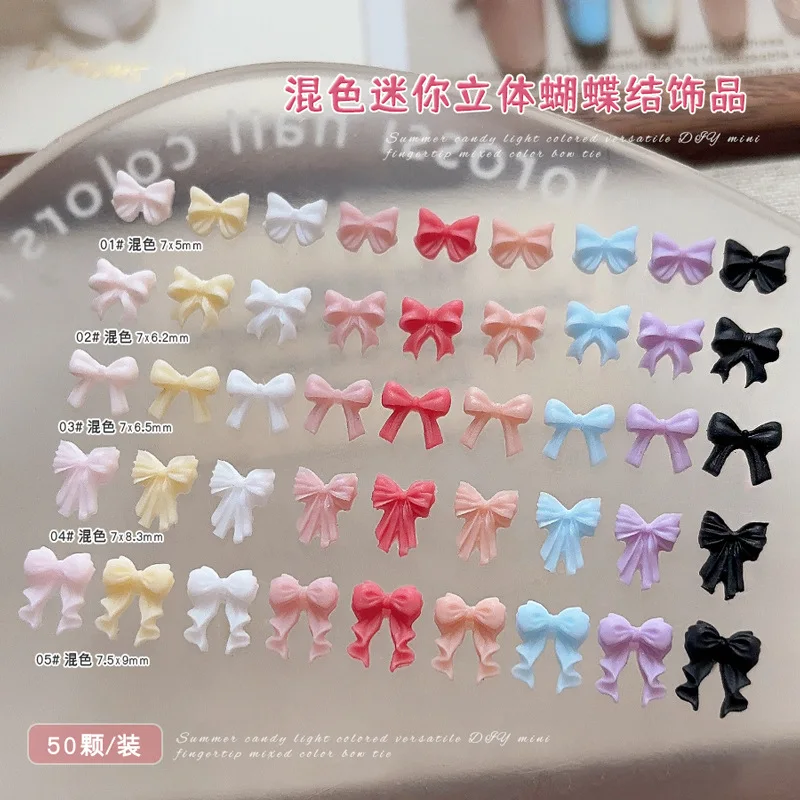 50 PZ Mini 3D Acrilico Unghie Artistiche Nastro Papillon Accessori Bowknot Pendenti e Ciondoli Parti Per Unghie Decorazione Manicure Forniture Materiale