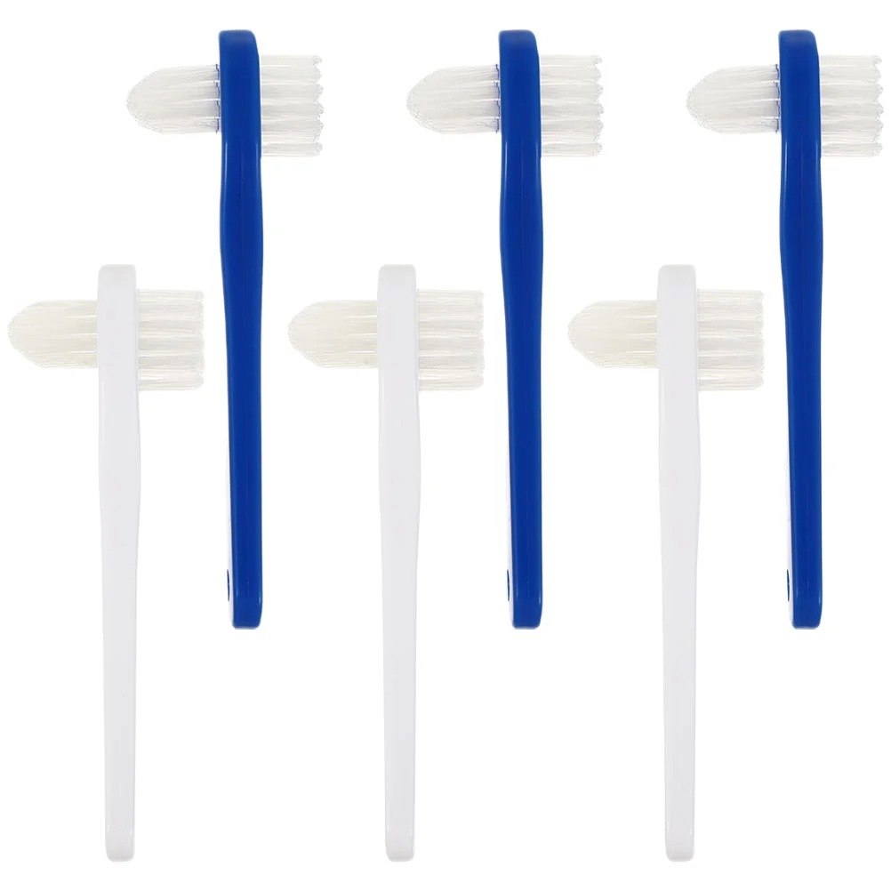 Dupla cabeça falsa escova de dentes para homens, dentes falsos, cabeça dupla, pequenos suprimentos de limpeza, limpador de dentaduras, viagem, casa de lados, 6 pcs