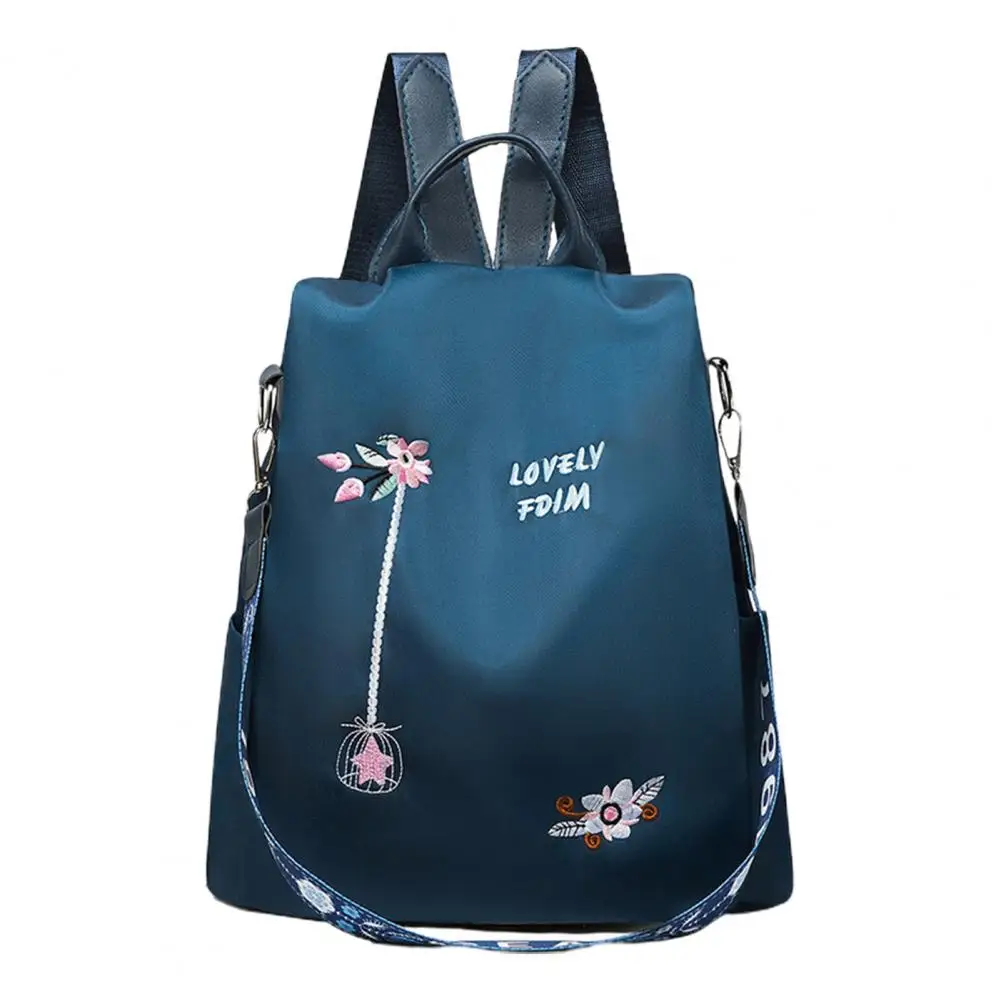 School Bag Wide Application Multiple Layers Zipper Design Flower Embroidery School Backpack Travel Backpack Storage