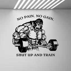 No Pain No Gain Shut Up and Train Home Gym Wall Decal Poster Motivational Quote Vinyl Sticker Bodybuilding Fitness Decor P521
