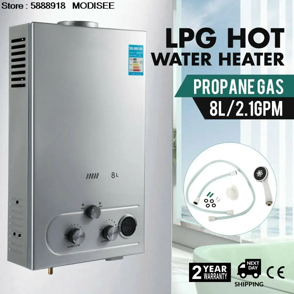 Calentador de agua a Gas LPG/Gas Natural propano, 8L/10L/12L/16/18l, Kit de calentador de agua caliente para acampar con cabezal de ducha