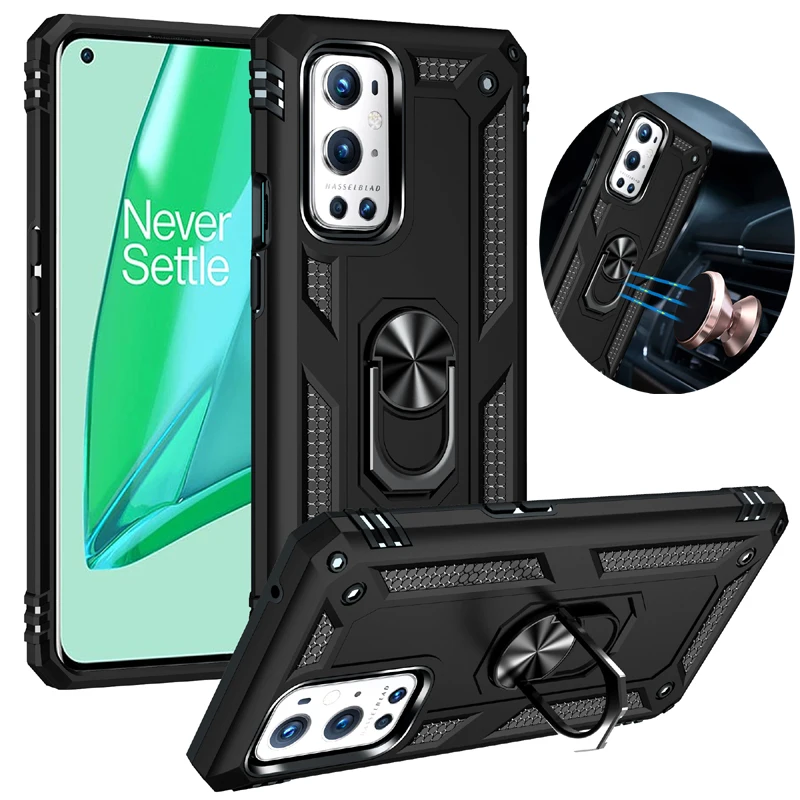 Custodia protettiva antiurto per OnePlus 9 Pro Cover posteriore Anello in metallo Supporto per telefono Custodia rigida per pannello per OnePlus 9