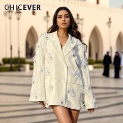 CHICEVER Patchwork Diamant Jacken Für Frauen Kerb Kragen Verstärktes Federn Zweireiher High Street Mäntel Weibliche Herbst Neue