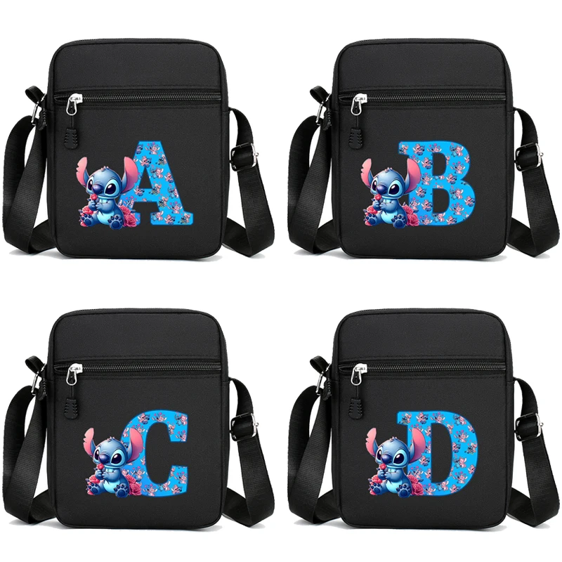 Disney Stitch Shoulder Bag Cartoon Portable 26 Letter Crossbody Bags Anime Kawaii Large Capacity Storage Bags Kids Birthday Gift