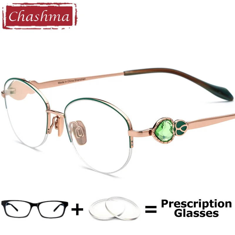 Chashma Prescription Glasses Women Diamond Eyeglasses Frames Pure Titanium Anti Blue Light Progressive Multifocal Lens Spectacle