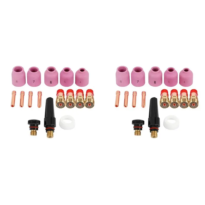 DTEN-TIG Welding Torches Stubby Gas Lens Collets Alumina Nozzles Back Cap Kit For SR WP 17 18 26 Series 32Pcs