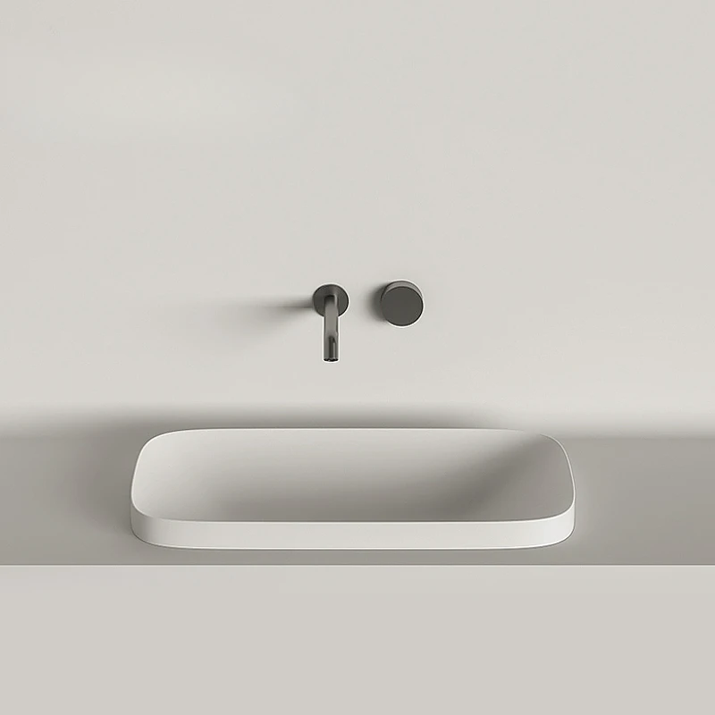 

Minimalist semi embedded basin, washbasin, washbasin, ceramic balcony basin